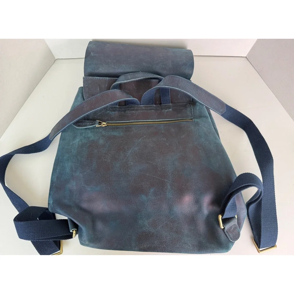S-Zone Crazy Horse‎ Leather Backpack Dark Blue Travel Bag Purse EUC D10V143C